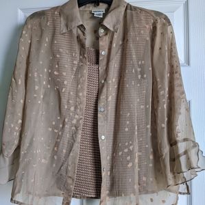 Nicola beige 2 piece top sheer blouse and stretch tank top Size S